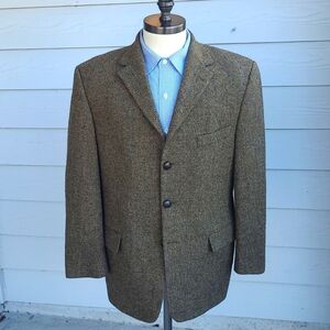 HARRIS TWEED Westbury Wool Olive Tan‎ Brown Herringbone Sz 44 S Mens Sport Coat